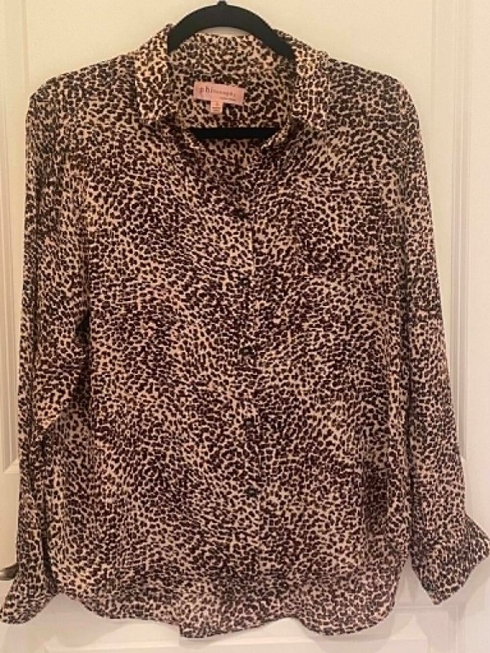 PHILOSOPHY Women’s Leopard Print Button Up Blouse, Size S